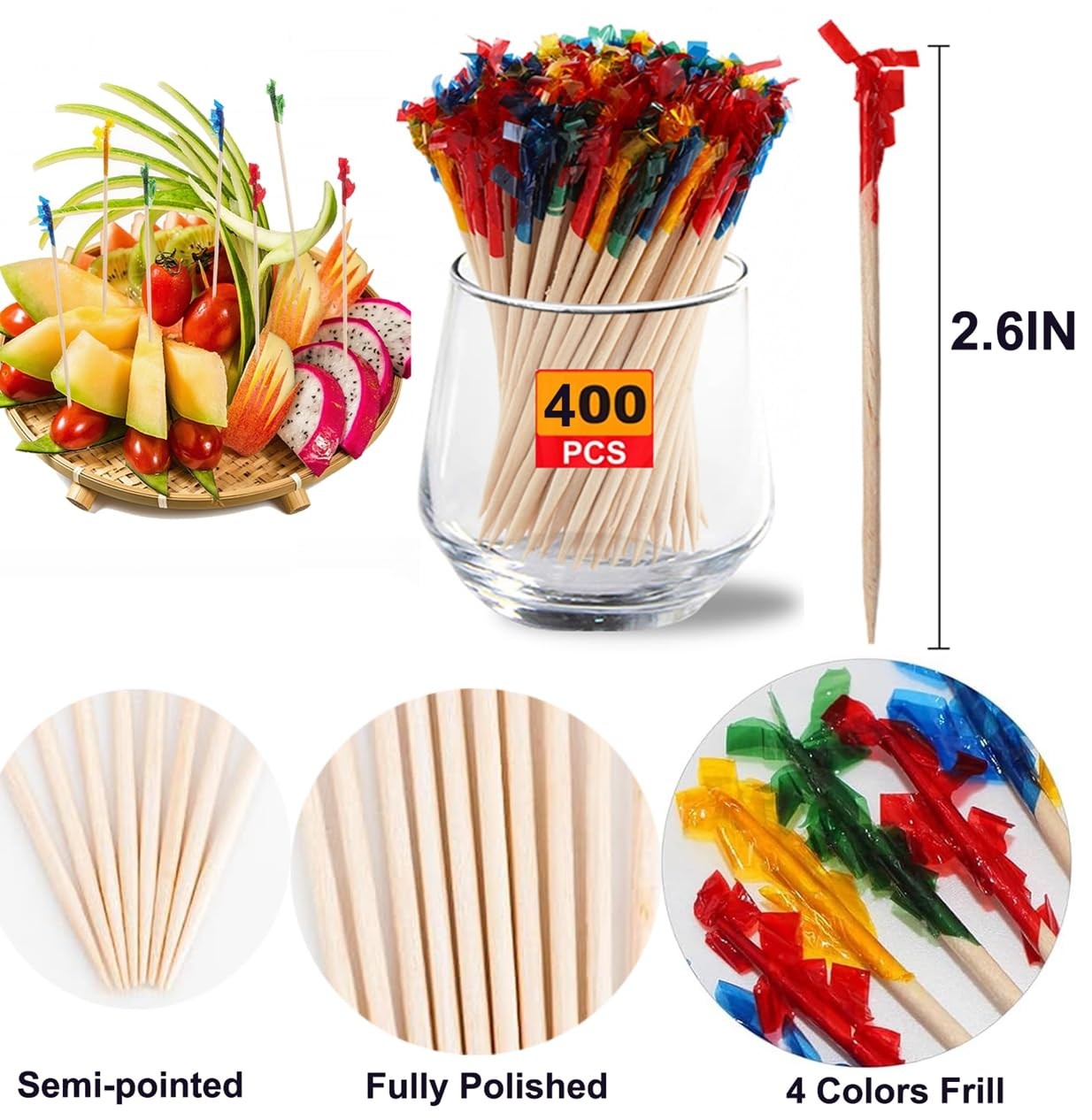 400PCS Fancy Toothpicks for Appetizers, 2.6IN Appetizer Picks for Cocktail
