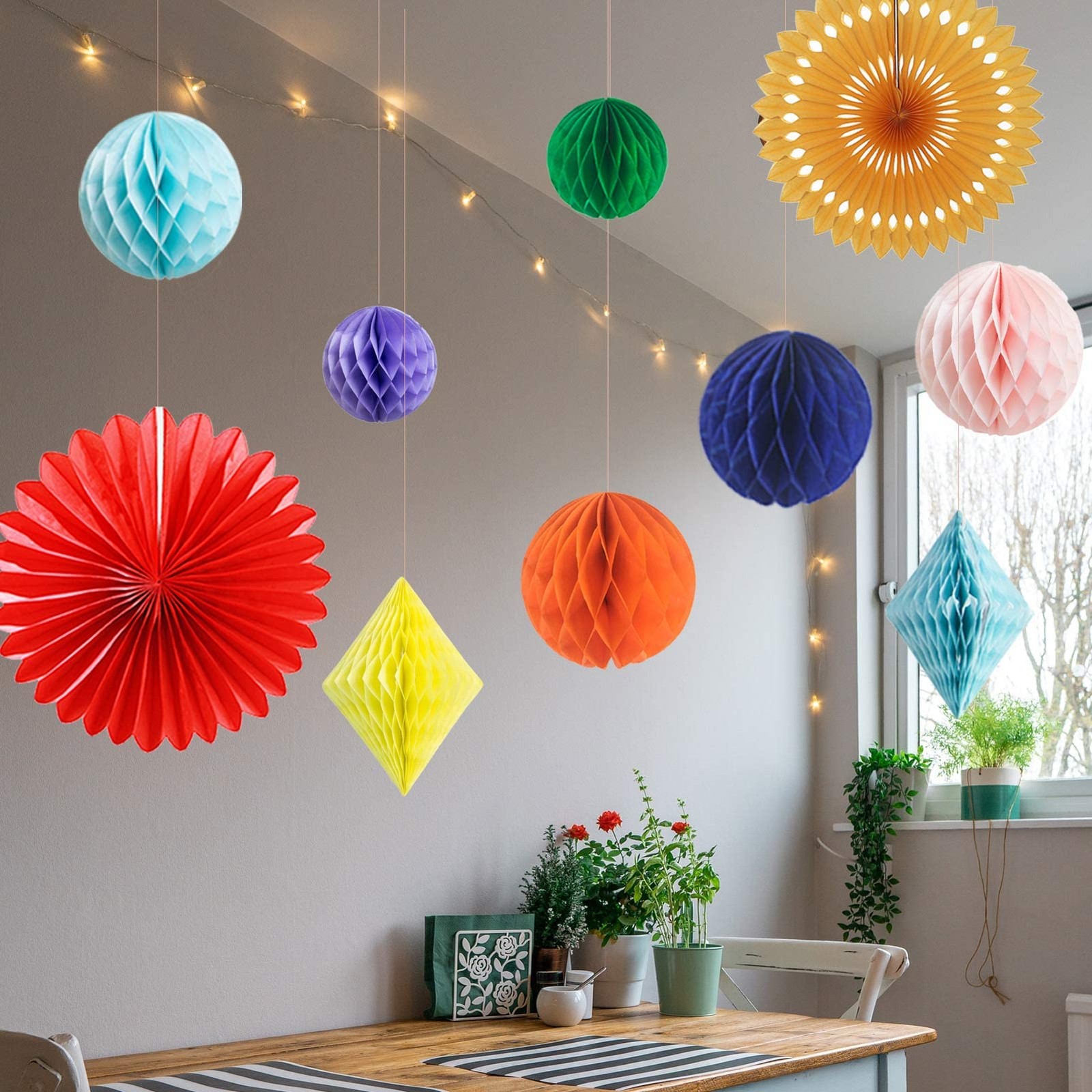 20 PCS Rainbow Multi-Color Paper Honeycomb Ball Decoration Kit Party Decor