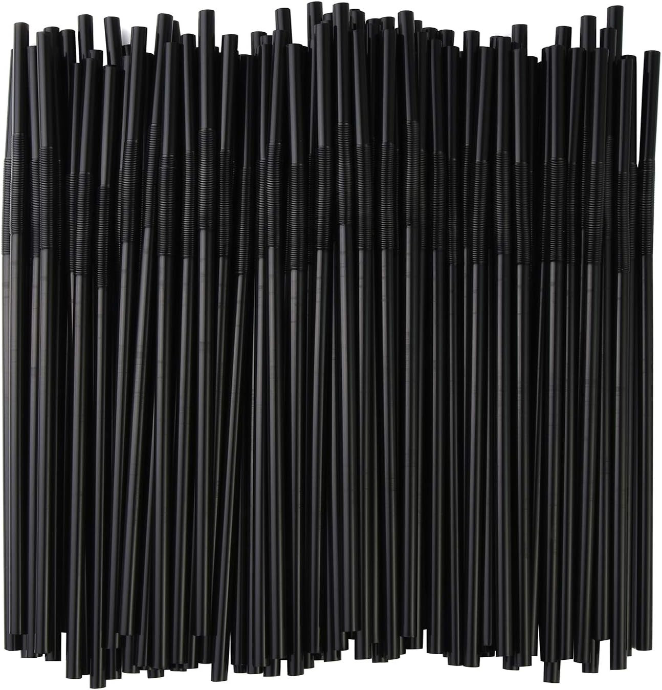 ALINK 200 PCS Flexible Black Plastic Drinking Straws, 10.3 Inches Extra Long Dis