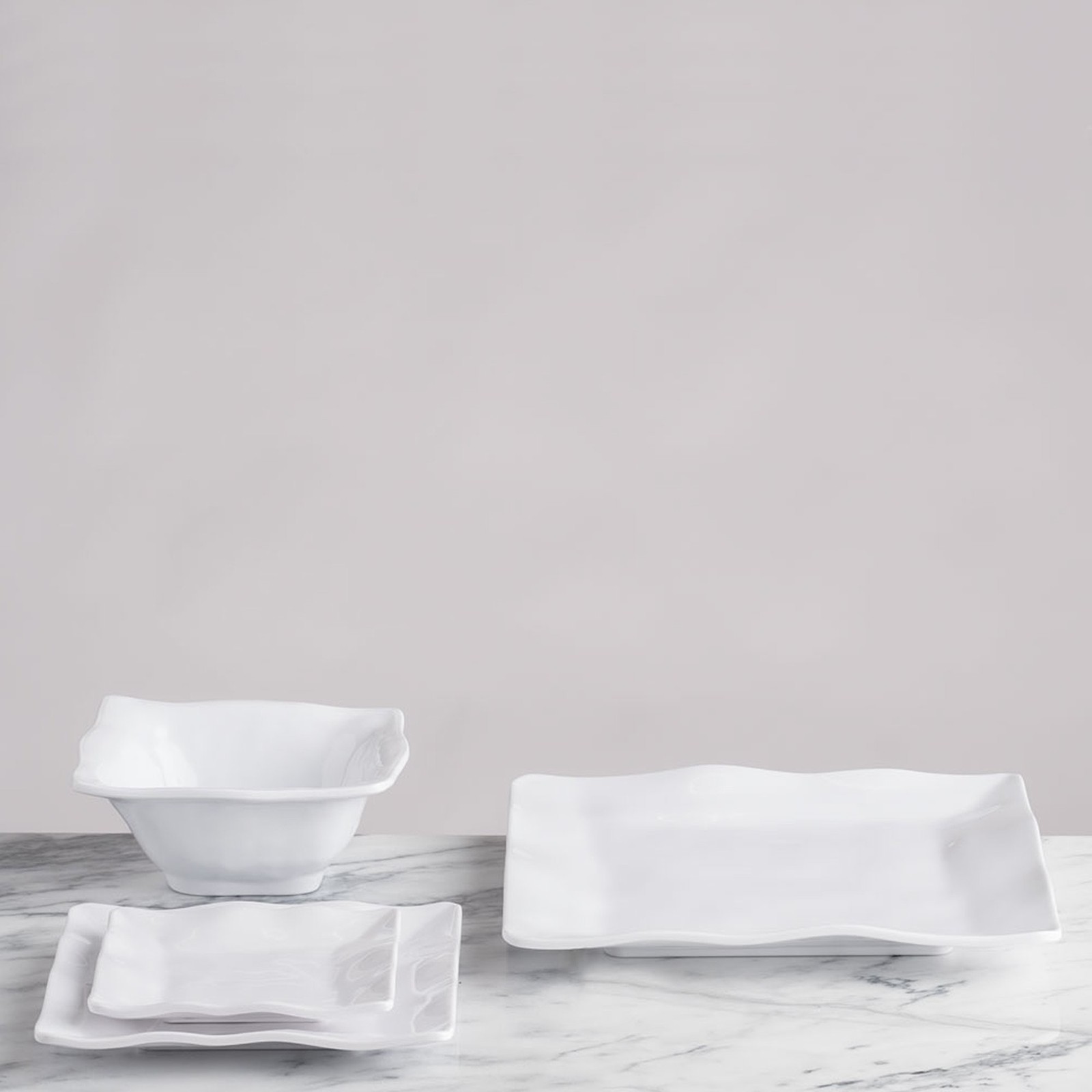Q Squared Ruffle Square Serving Bowl, 12.5-Inch, Melamine, White