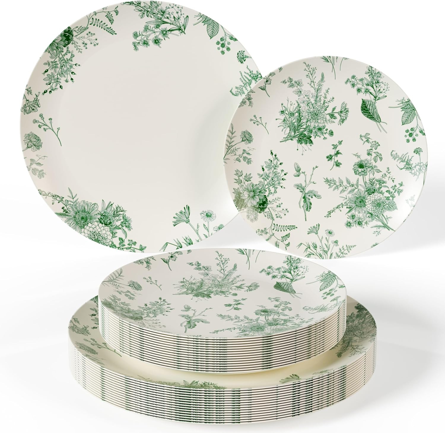 Elegant 80-Piece Disposable Plate Set for 40 Guests – Ivory & Green Design