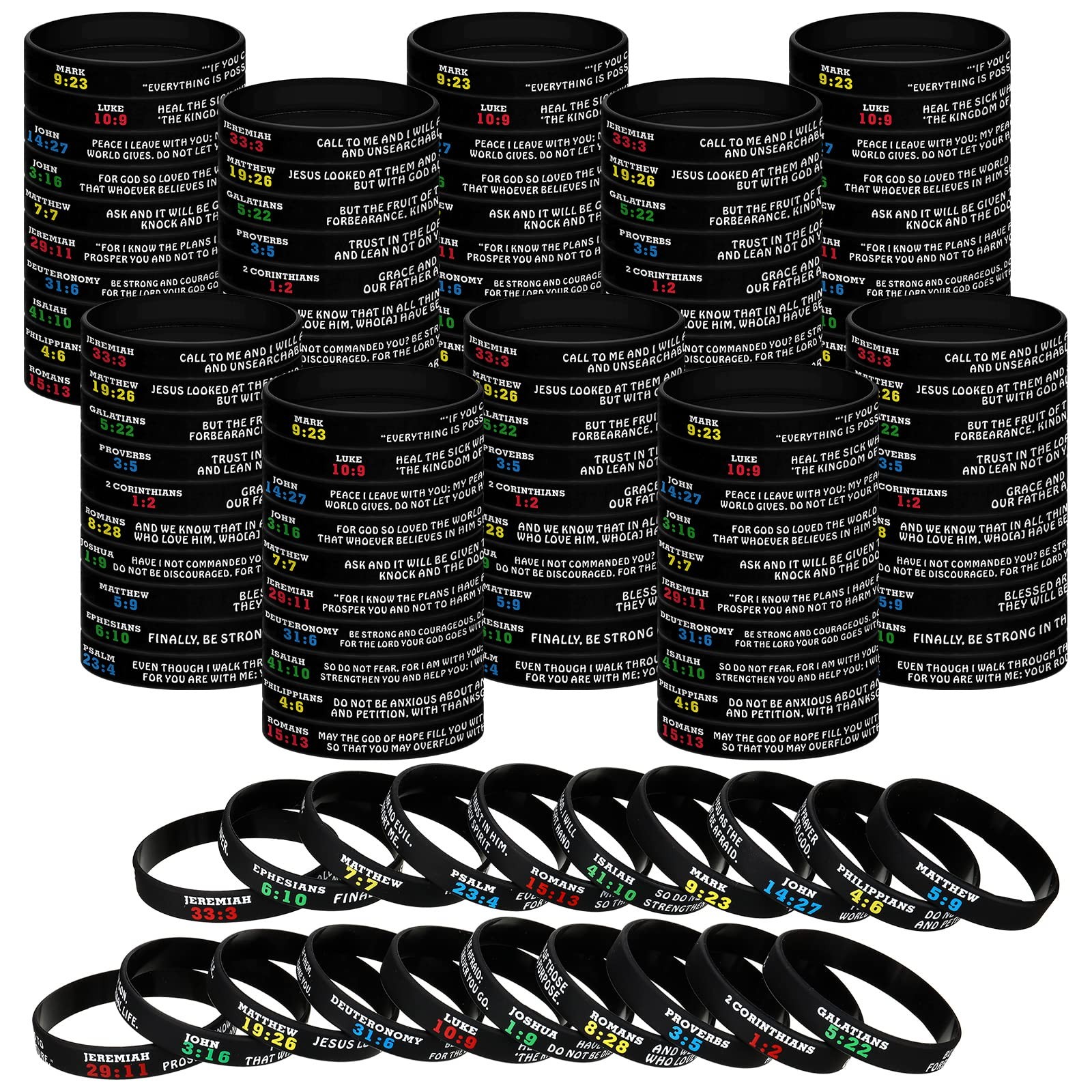 100 Pcs Bible Verse Bracelets Christian Scripture Bracelets Bulk Rubber Religiou