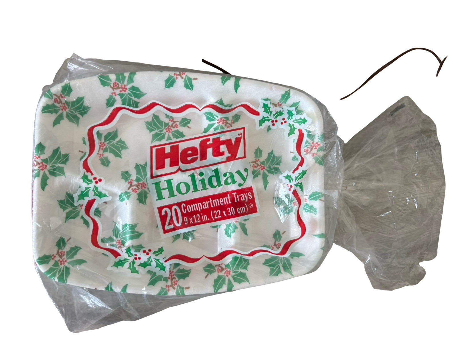Vintage Hefty Holiday Compartment Trays Foam Disposable Plates 20pk Holly