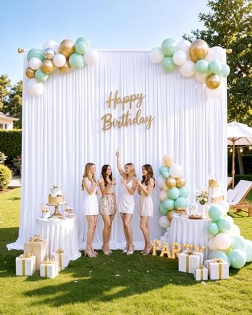 20ftx15ft White Backdrop Curtain 4 Panels for Wedding Parties | Wrinkle-Free