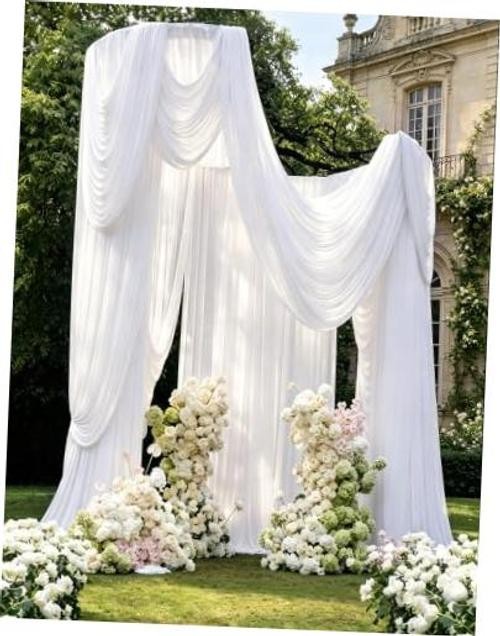 20ftx15ft White Backdrop Curtain 4 Panels for Wedding Parties | Wrinkle-Free