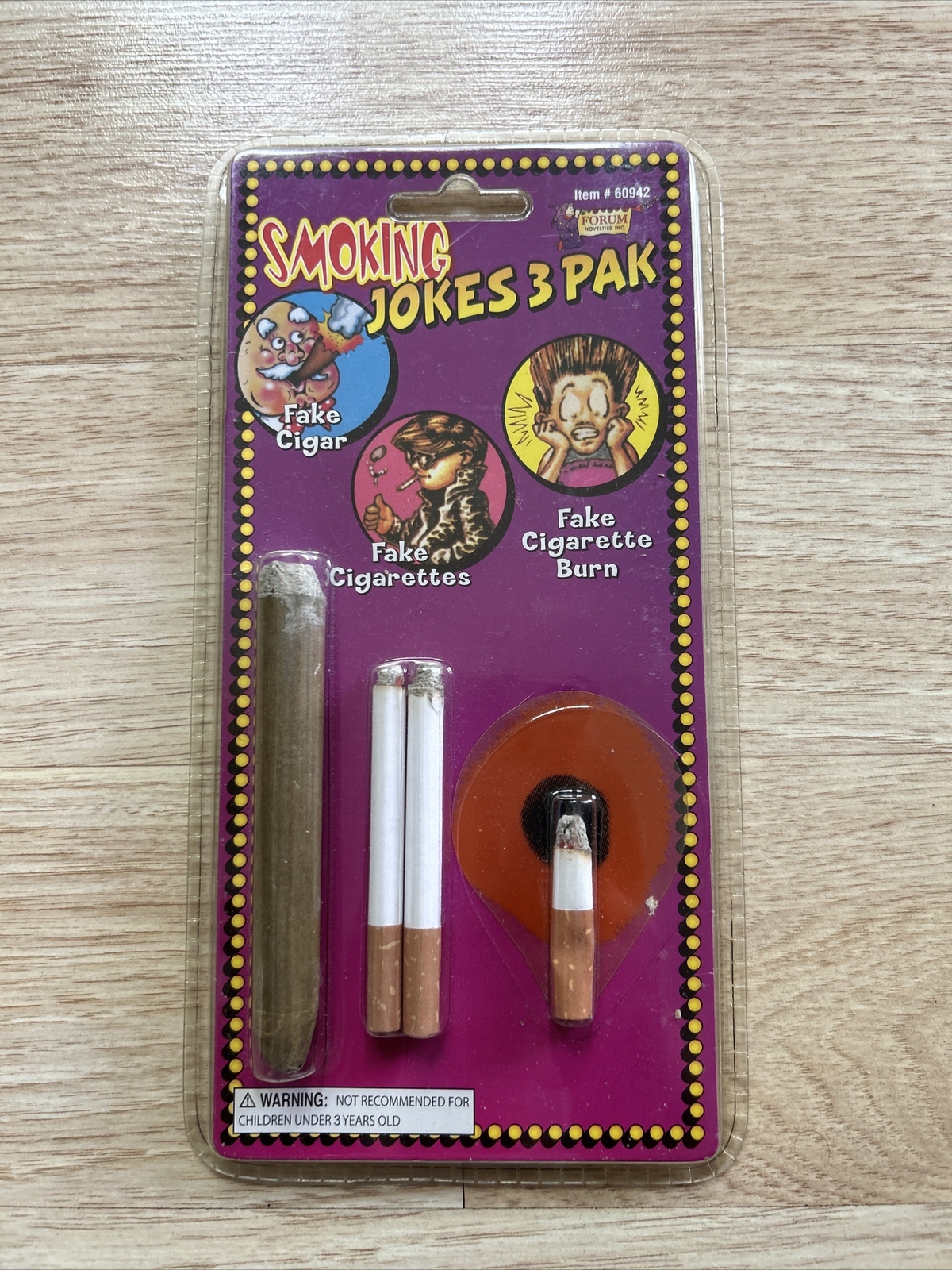 Vtg Forum Novelties Inc Smoking Jokes 3 Pak Toys Fake Burn Fake Cigarettes,Cigar