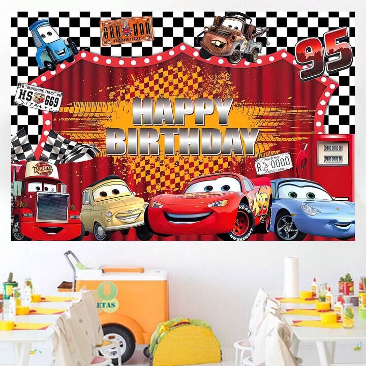 Cars Lightning McQueen Birthday Party Decorate, 5×3.5ft Happy Birthday Backdrop