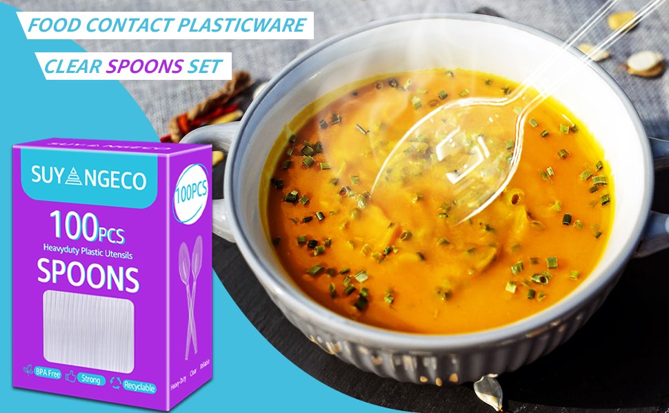 100 Count] Clear Plastic Spoons Heavy Duty Disposable Spoon Reusable Bulk