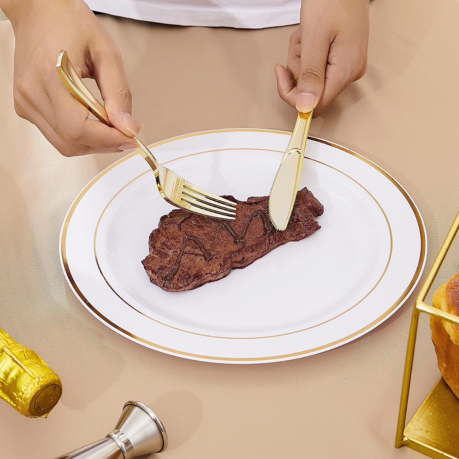 180PCS Gold Plastic Forks, Solid, Durable and Heavy Duty Plastic Forks,