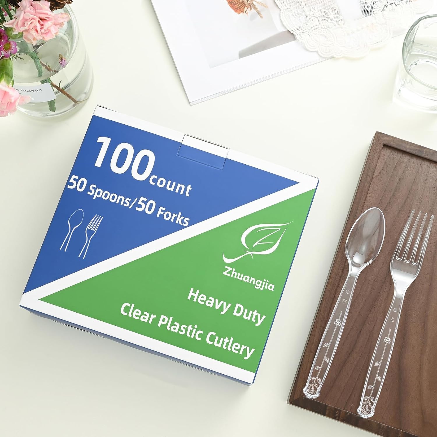 100-Pack Clear Plastic Spoons Disposable BPA-Heat Resistant Utensils for