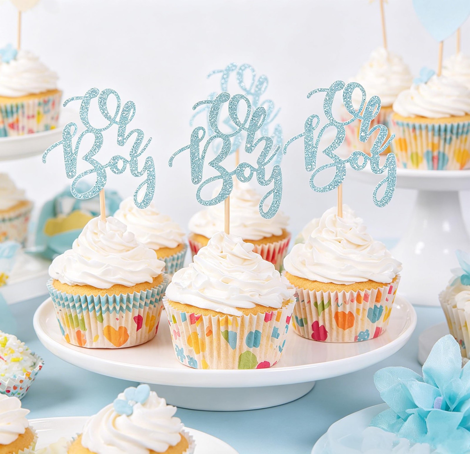 Blue Oh Boy Cupcake Toppers Party Decors Baby Shower Decoration Small,