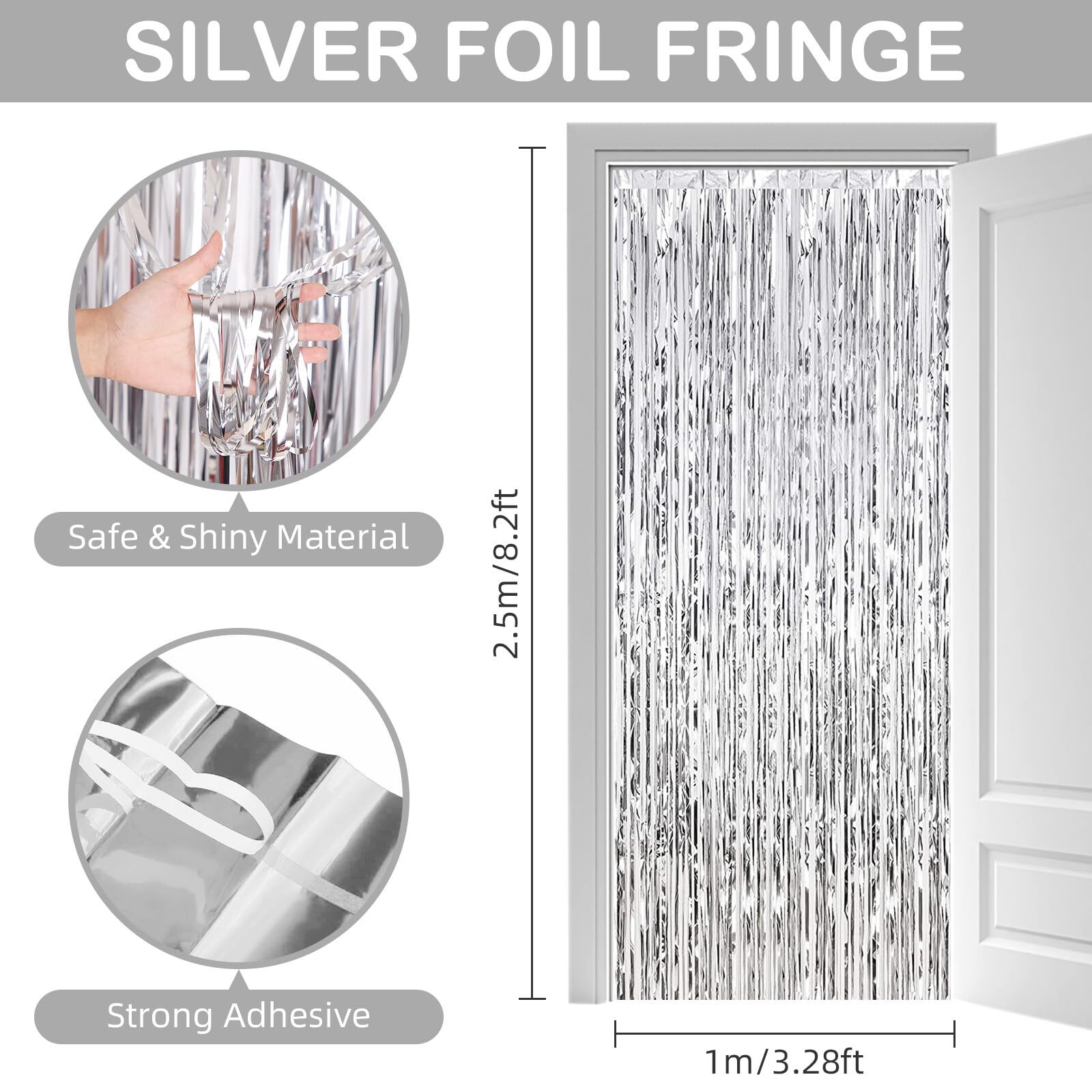 30 Pack Silver Foil Fringe Curtains Photo Booth Backdrop Party 3.3×8.2 Feet