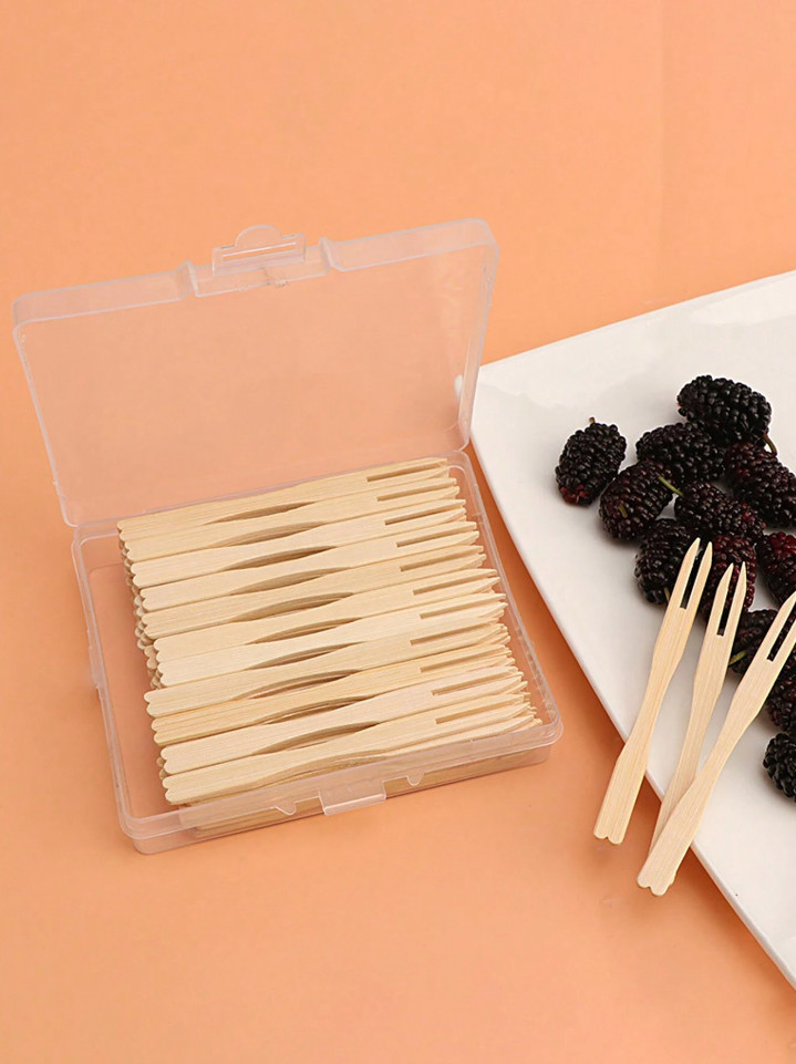 100pcs Bamboo Disposable Fruit Forks Cocktail Picks for Parties & Events