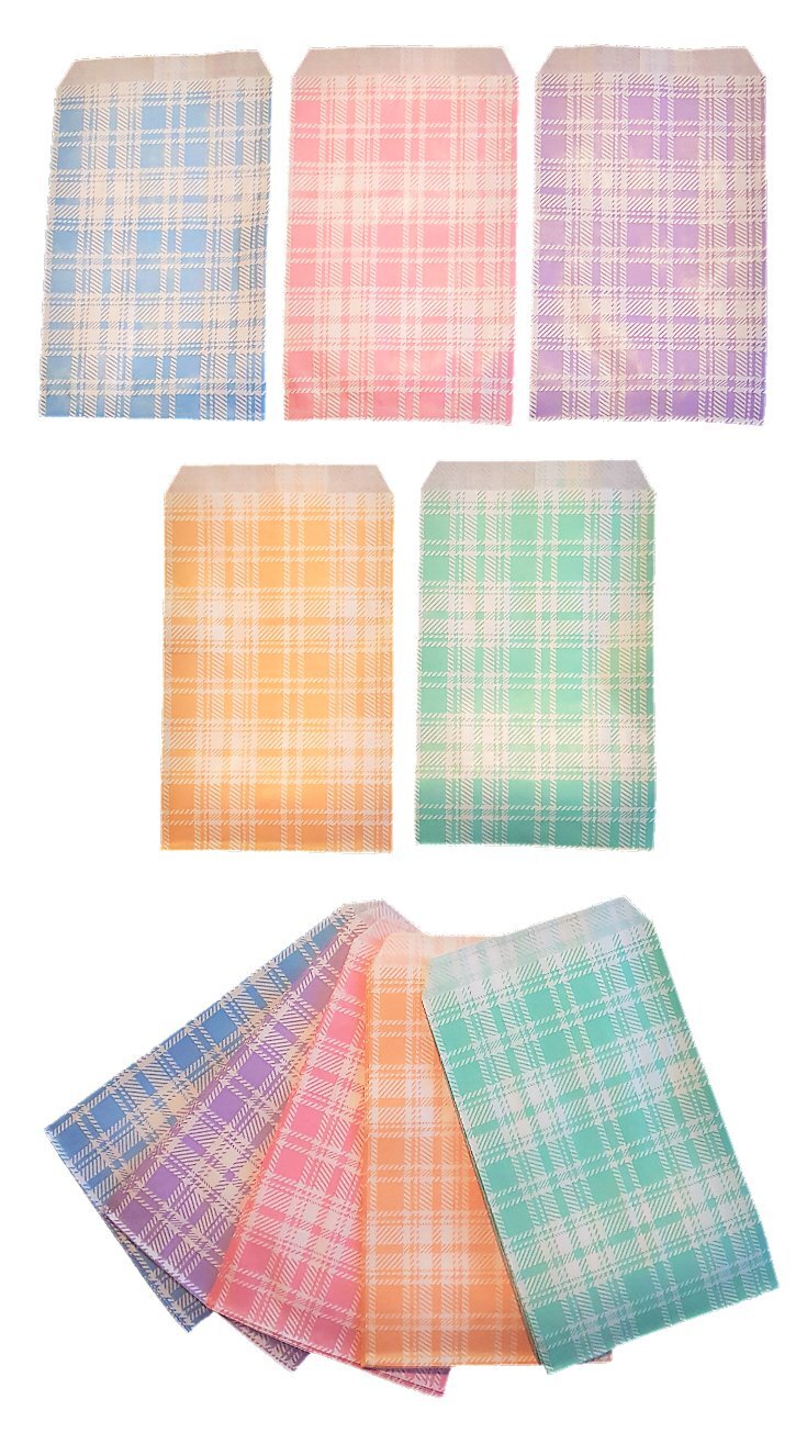 Decorative Mixed Plaid Pattern Flat Paper Gift Bags – 4 Sizes available