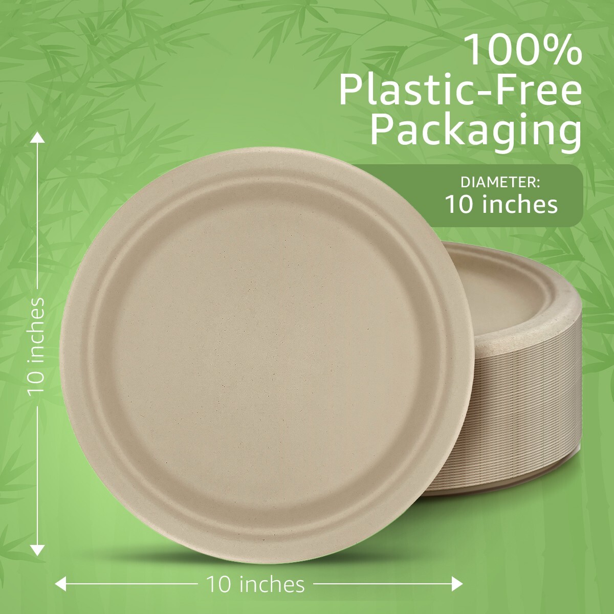 Ibambo Bamboo Disposable Paper Plates – 10 Inch, 125 Pack, Compostable Plates
