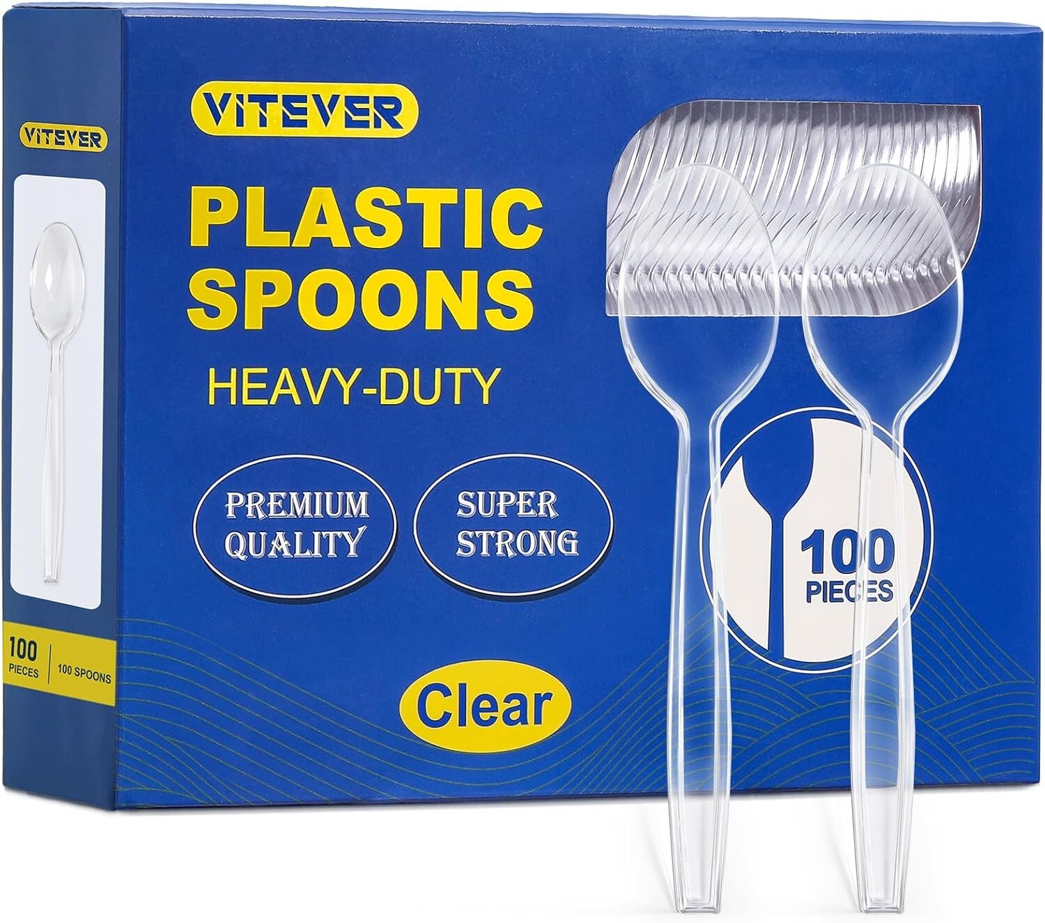 50/100 Count Clear Plastic Spoons Heavy Duty Premium Disposable Spoons Durable