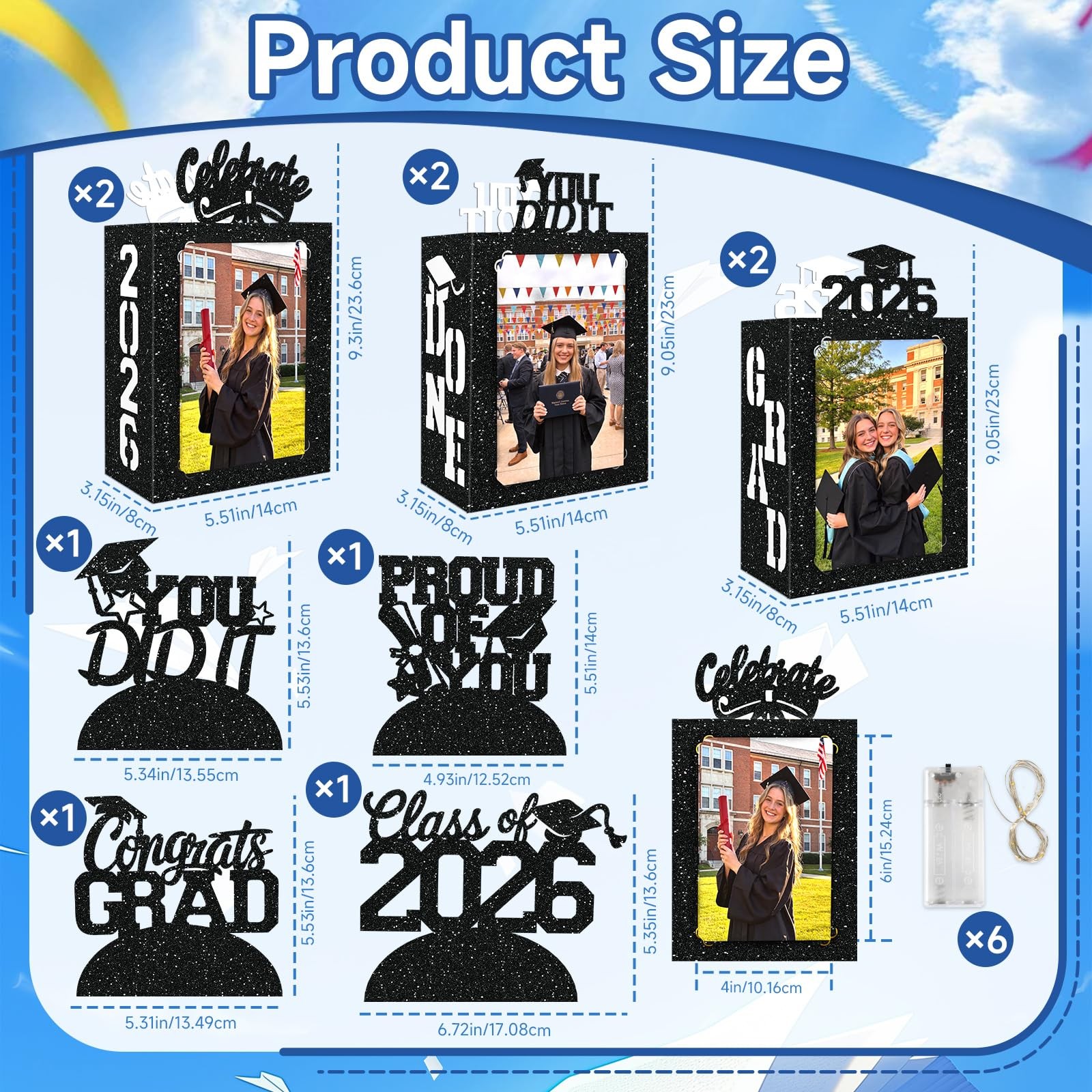 10PCS Graduation Table Centerpiece Boxes 2026 Photo Display With String Lights