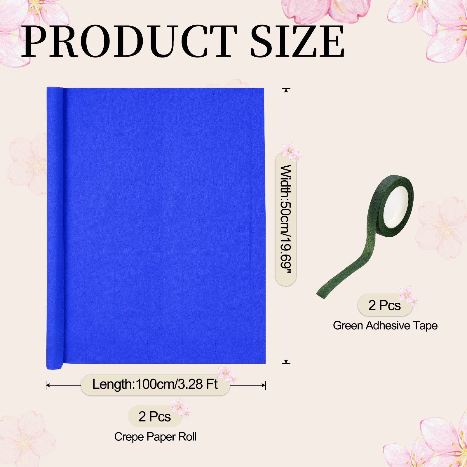 19.7″ Wide 3.3Ft Long Crepe Paper Roll for Making DIY(Dark Blue, 2pcs)