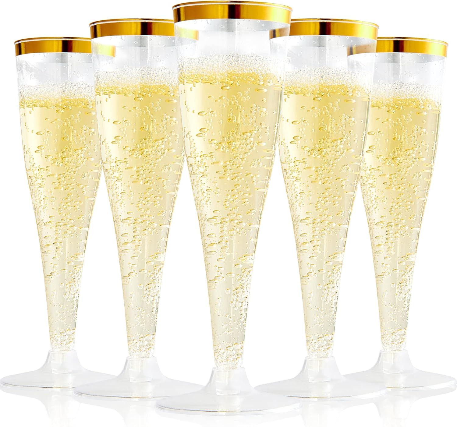 100 Pack 4.5 oz Gold Rim Plastic Champagne Flutes Disposable Toasting Cups