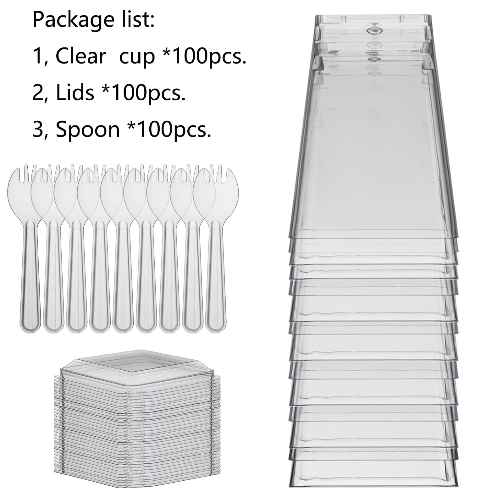 300 Pack 100 Set Clear Dessert Cups with Lids and Spoons, 5.4oz Mini Dessert …