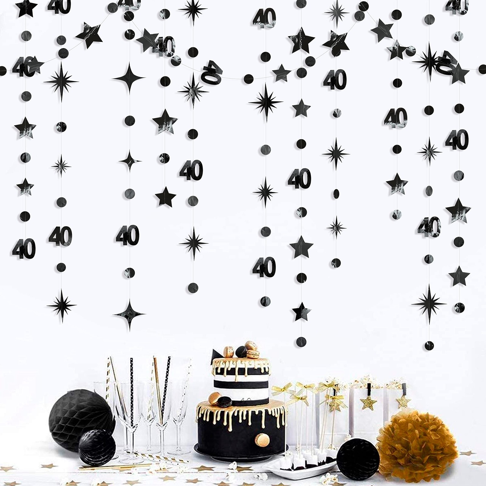 Number 40 Party Decor lbs Twinkle Streamer Backdrop lbs Black Silver