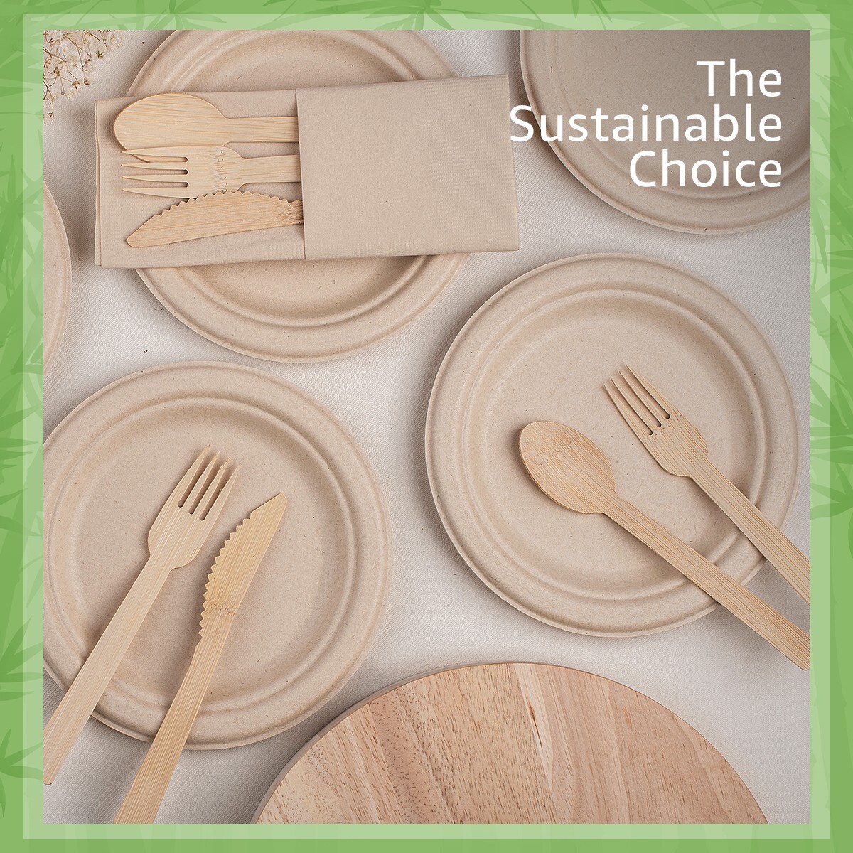 Ibambo Bamboo Disposable Paper Plates – 7 Inch, 50 Pack, Compostable Plates