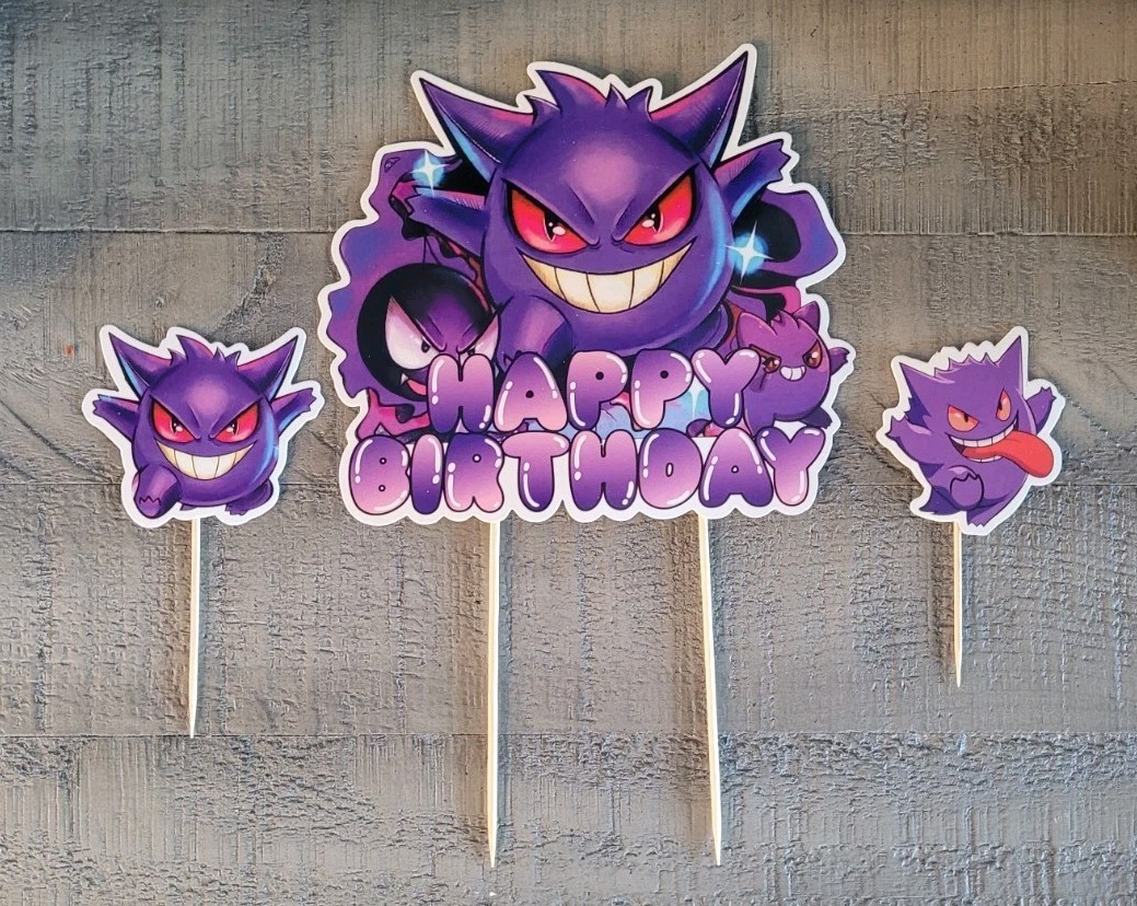 Pokemon GENGAR Happy Birthday String Banner & Cake / Cupcake Toppers (B2-G1)