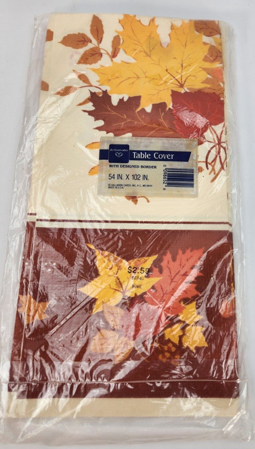 Vintage Thanksgiving Tablecloth Paper Table Cover Autumn Leaves NOS Rectangle