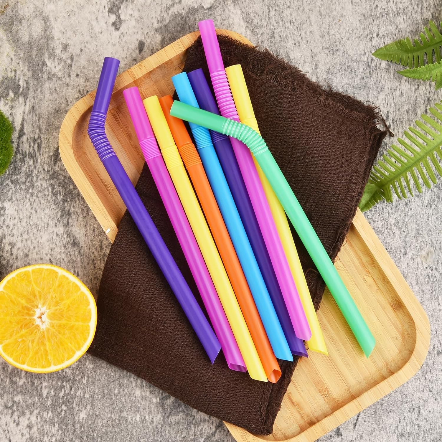 ALINK 100 PCS Jumbo Plastic Boba Straws – Extra Wide Bendy Colorful Disposable F