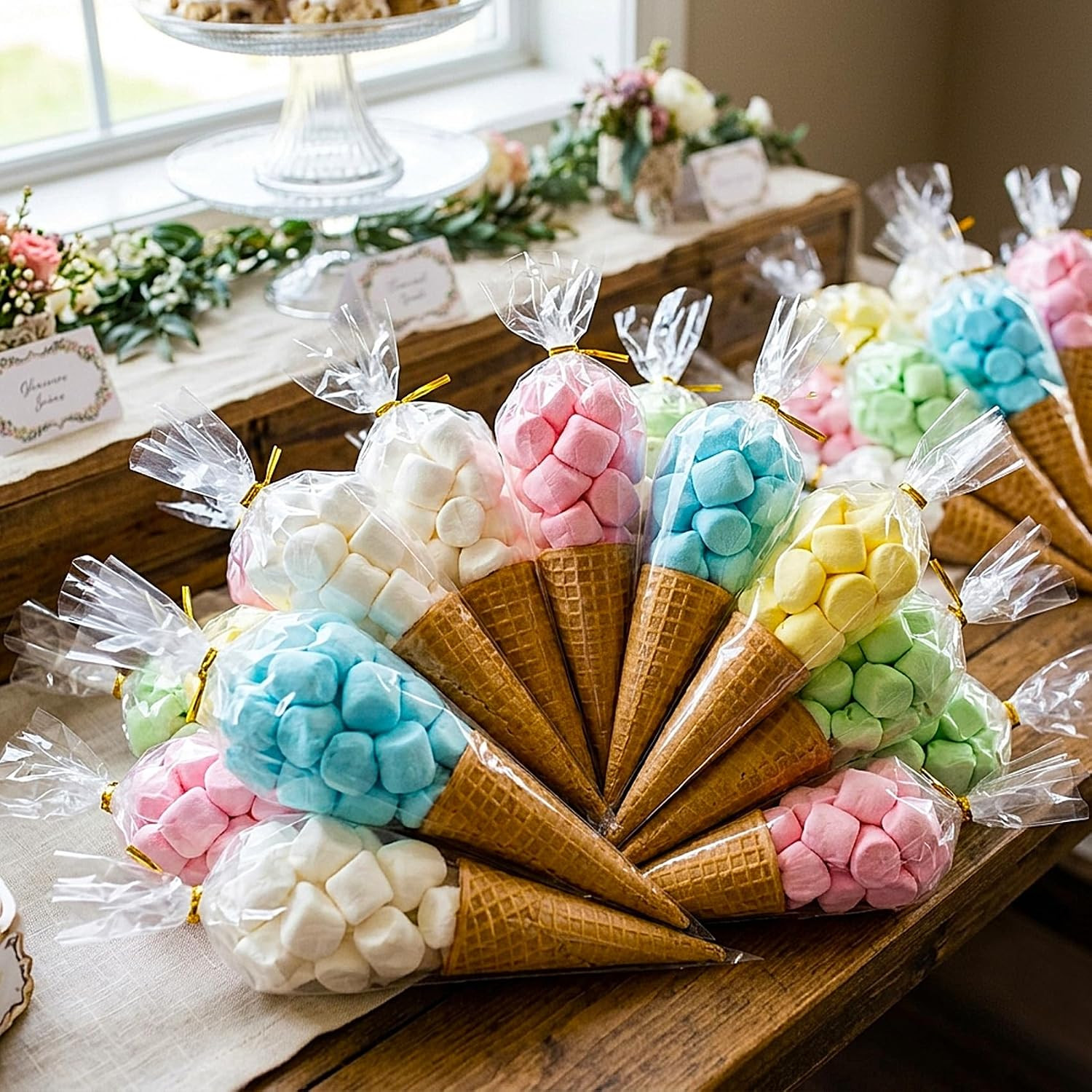 Cone Cellophane Bags,5X10 Inches 200 PCS Plastic Popcorn Cone Bags