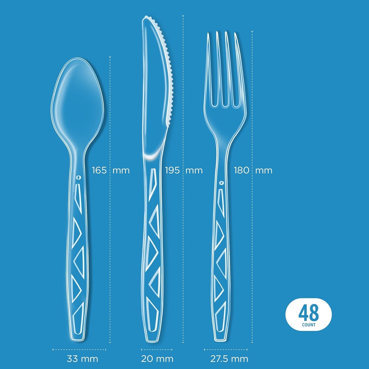 Amazon Basics Clear Plastic Cutlery Set 48 Count Forks Spoons Knives BPA Free