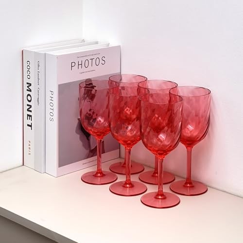 Plastic Wine Glasses Set Of 6,Unbreakable Acrylic Wine 15 Ounce Red