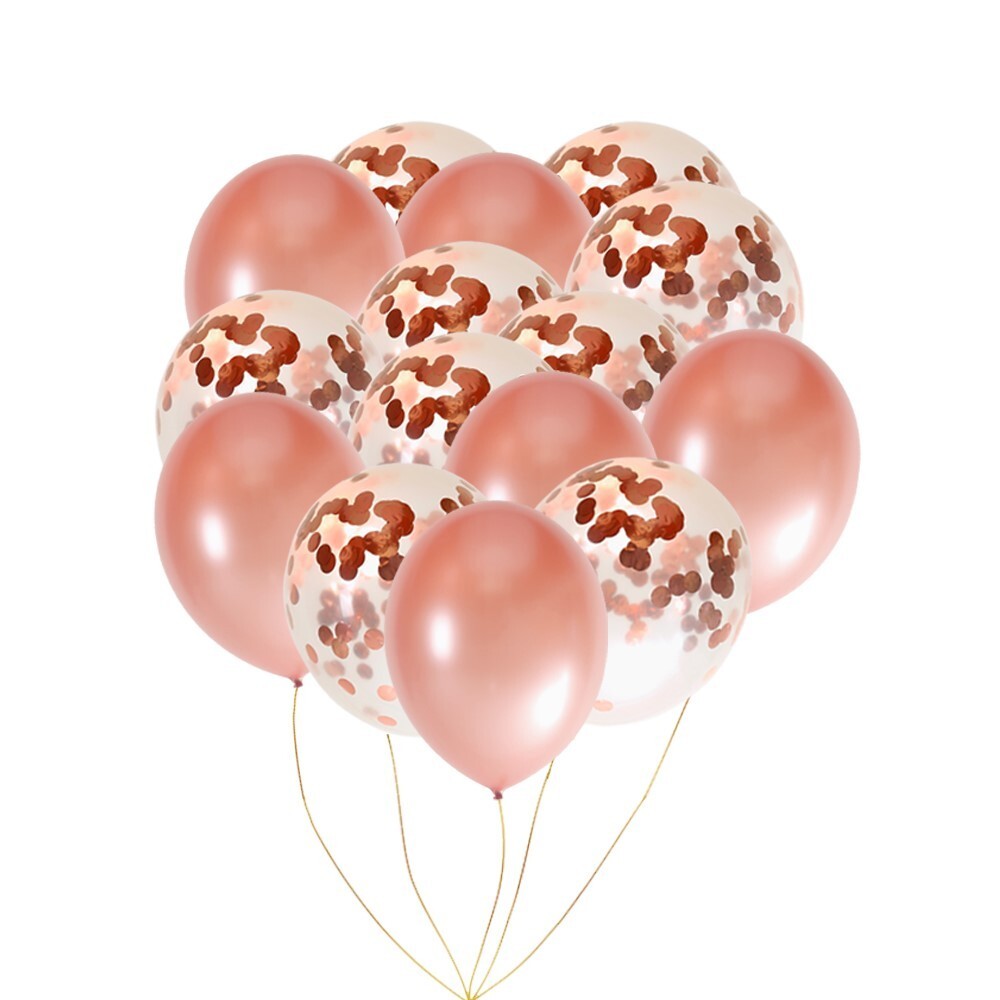 Rose Gold with Confetti Balloons Set – 18 Inch, Pack of 18 – Asherah’s Goods