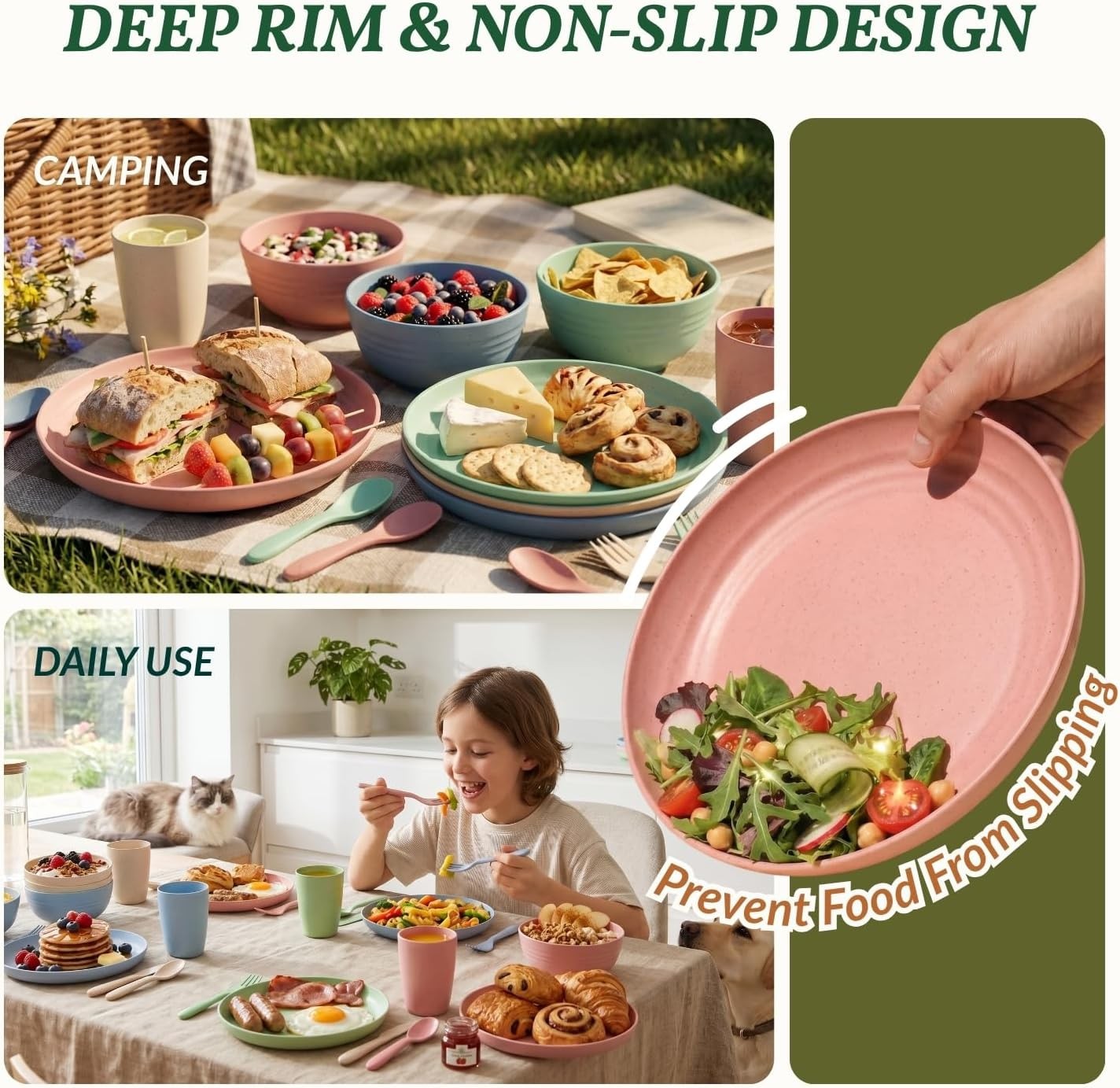 Homienly Wheat Straw Dinnerware Sets 20 PCS Cups and Plates Sets for Kitchen …
