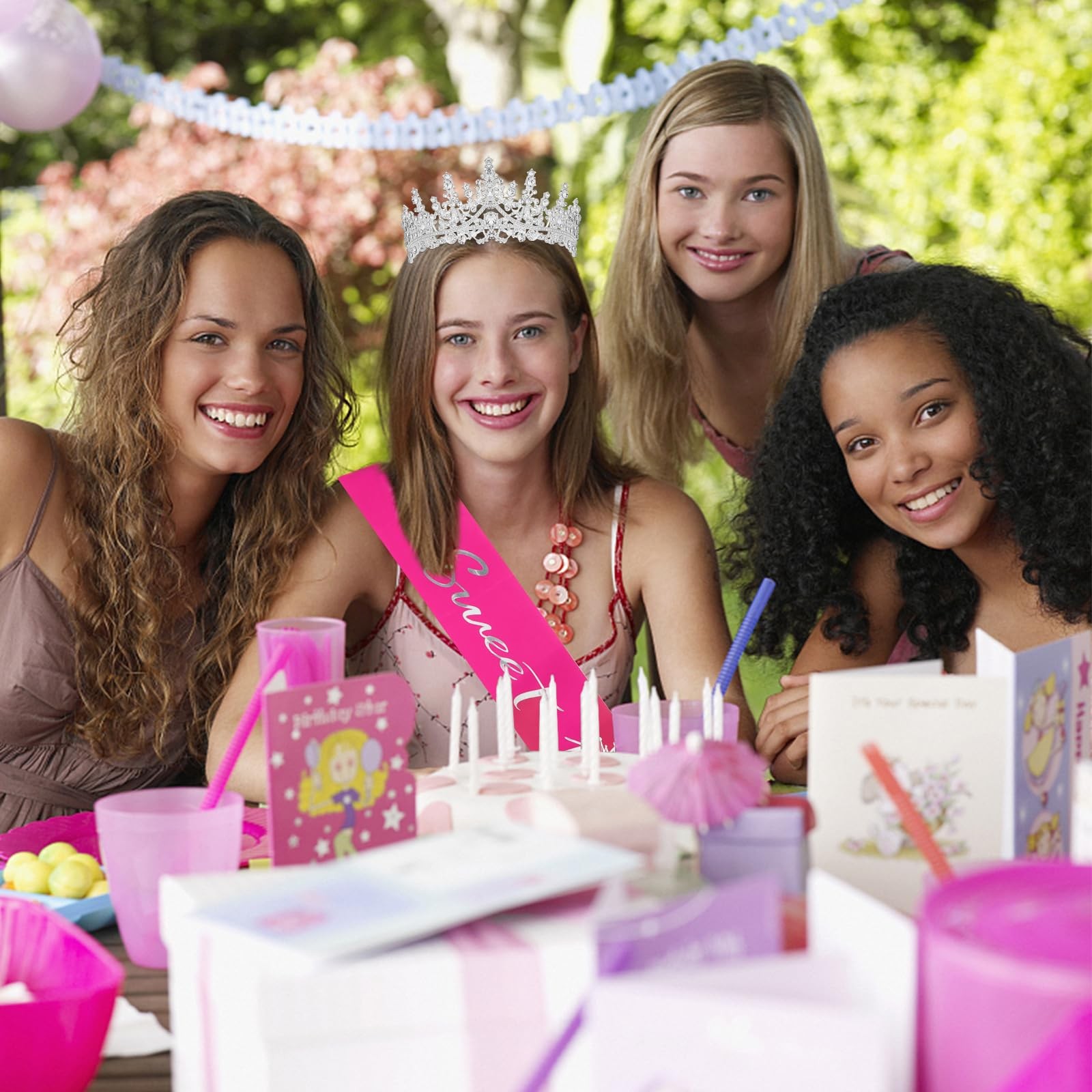 Casoty 16th Birthday Sash and Tiara Set for Girls – Sweet 16 Decorations With…