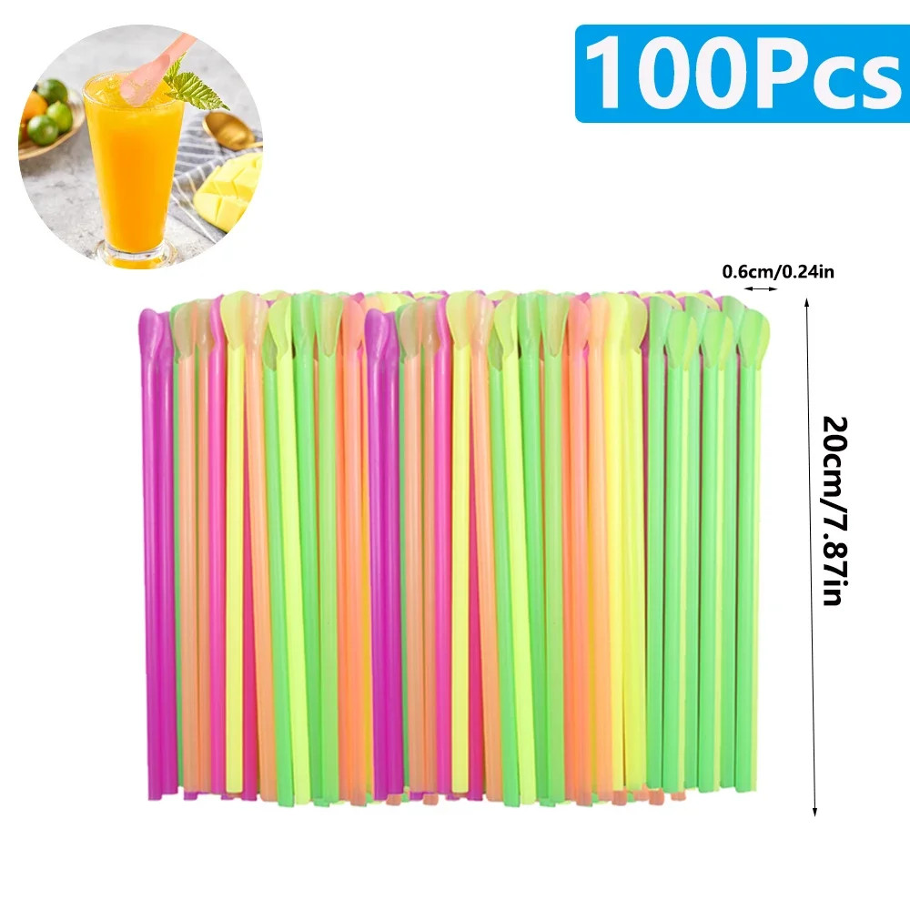 50-2000Pcs Color Spoon Straws Milkshake Smoothie Spoon Beverage Drinking Straw f