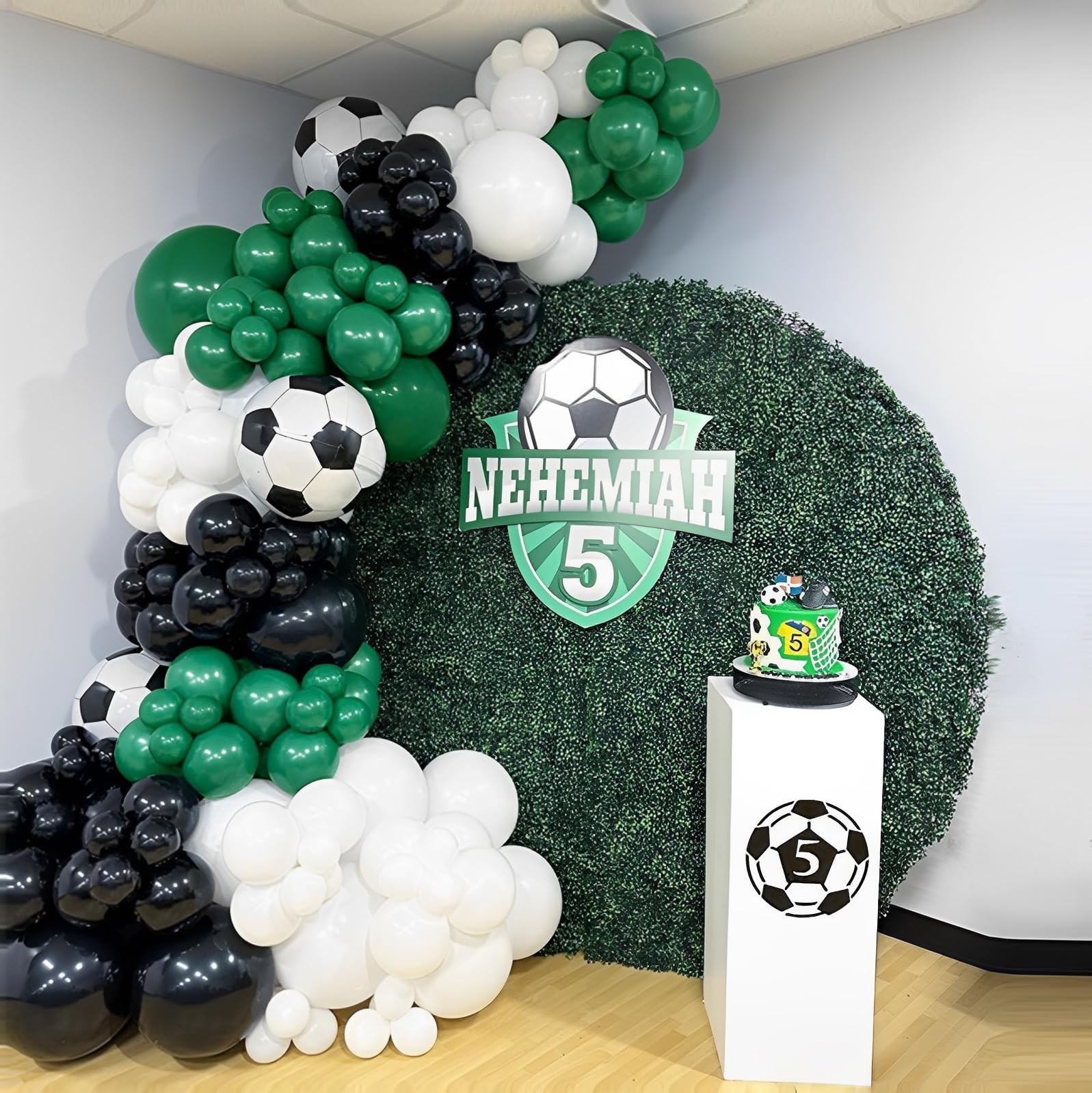144PCS Dark Green Black White Balloon Garland Arch Kit with 22inch 4D Soccer …
