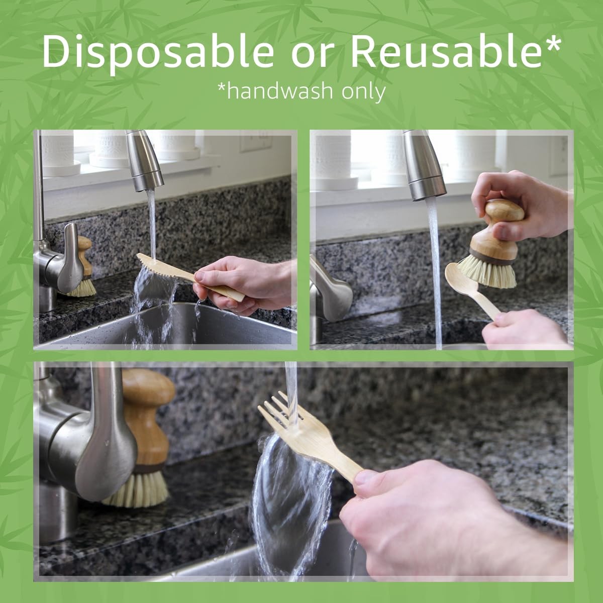100% Bamboo Utensils Set – 100x Compostable Cutlery Set (50 Compostable Forks…