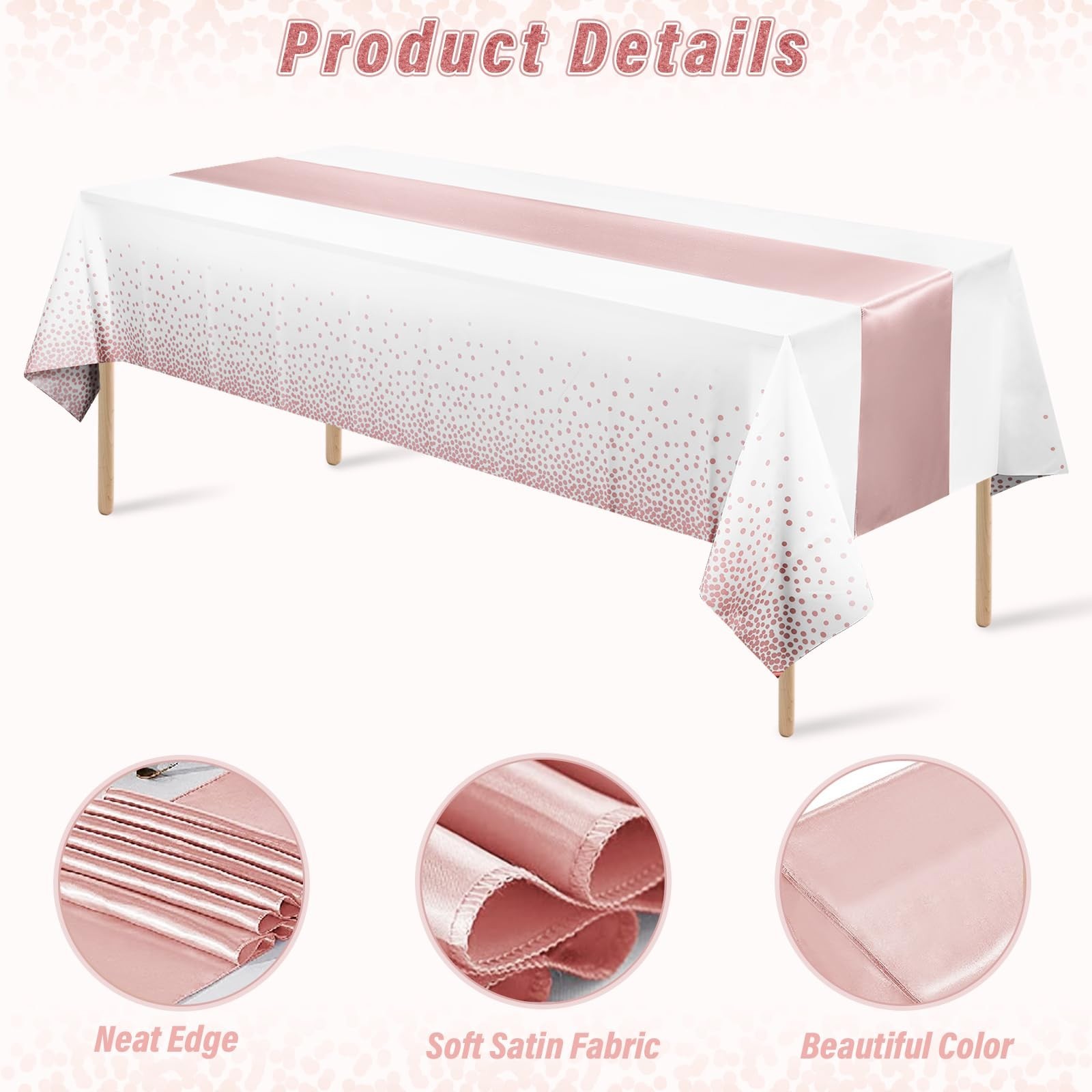 24 Pack Rose Gold Tablecloth and Table Runner Set Party Decorations, White an…
