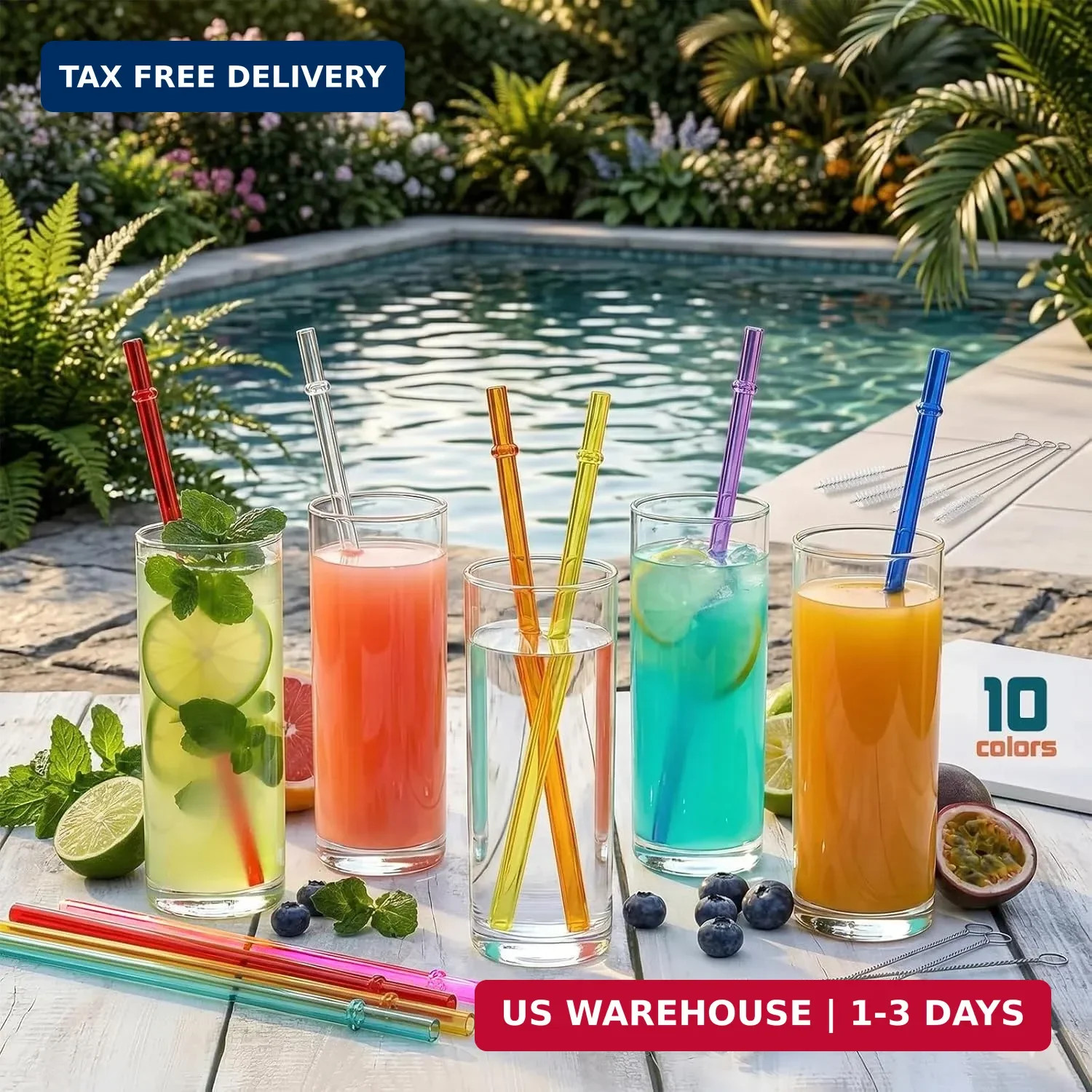 ALINK 10.5 in Long Reusable Plastic Straws with Brush, Tritan Hard Plastic Tumbl