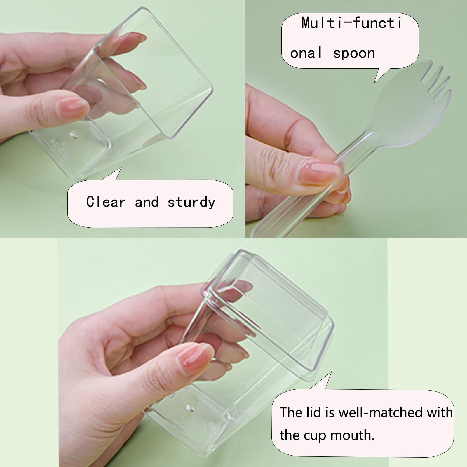 100 PCS Clear Dessert Cups With Lids Spoons 5.4oz Mini Square Parfait Cups