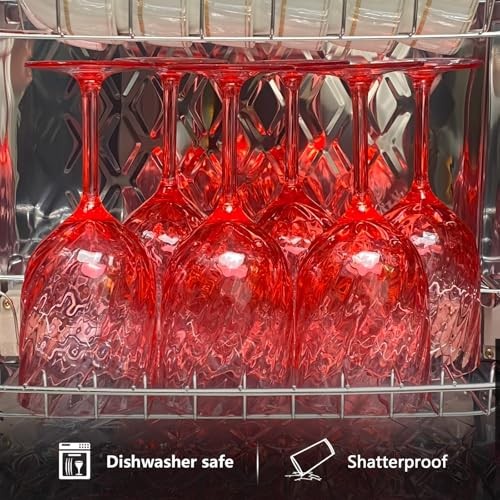Plastic Wine Glasses Set Of 6,Unbreakable Acrylic Wine 15 Ounce Red