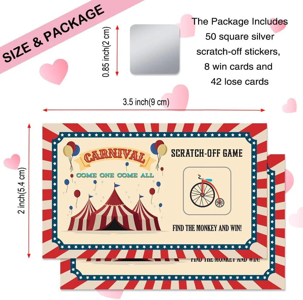 50 Pcs Carnival Come One Come All Scratch Off Game Cards, Retro Circus Theme Scr
