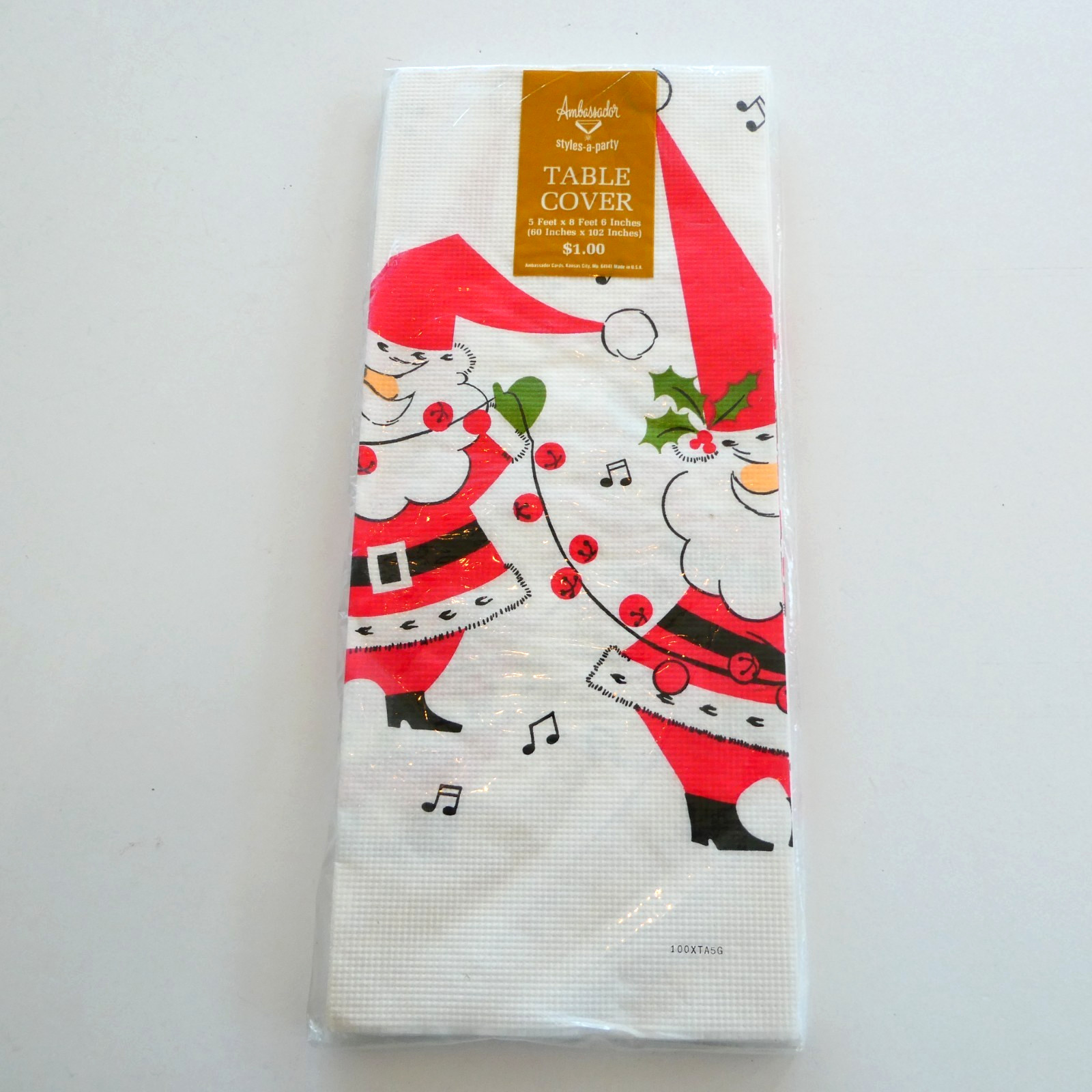 VTG Christmas Ambassador Santa Paper Table Cover Tablecloth 60×102 inch MCM New