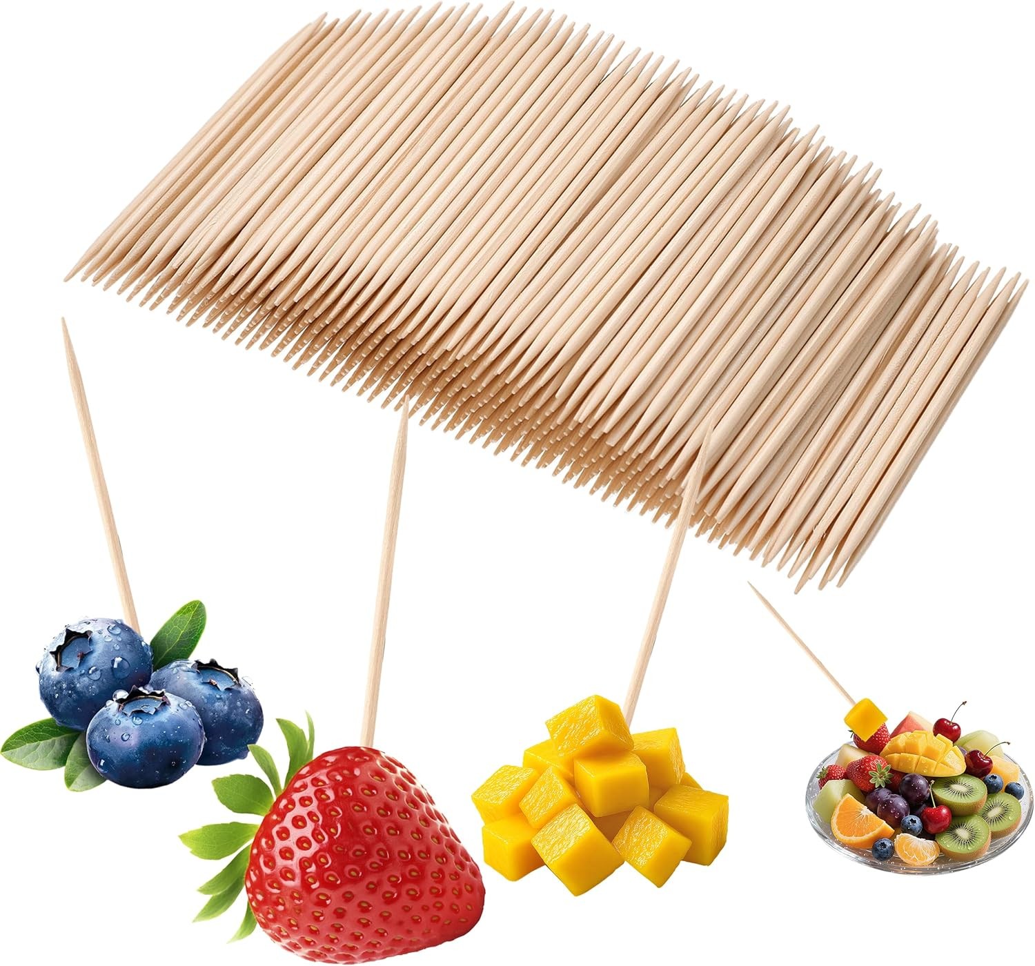 Natural Birch Toothpicks 300-Pack 2.5″ Wooden Picks for Appetizers Fruit BBQ