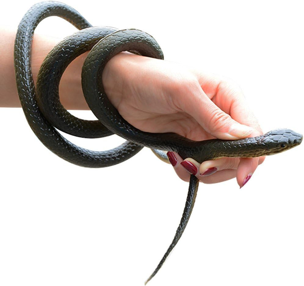 Realistic Rubber Snake, Lifelike Rubber Black Fake Snake Looks like Real Gag Gif