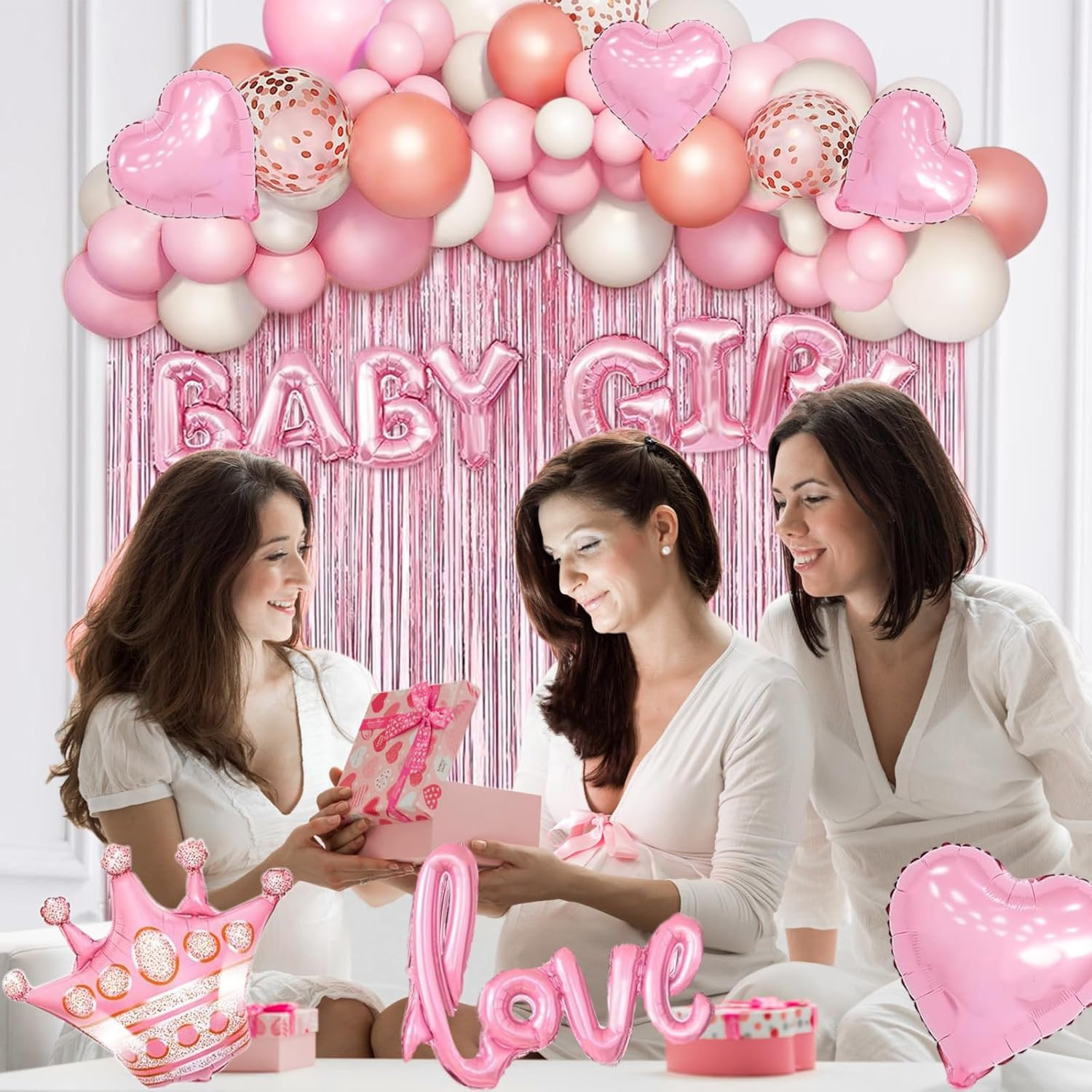Baby Girl Pink And White Decorations For Shower Party Balloons Set Clearance