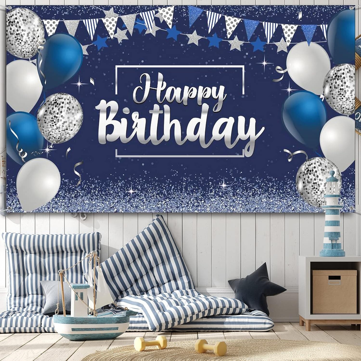 Elegant Glitter Birthday Backdrop Banner for Men & Women – Large 72.8”x43.3”