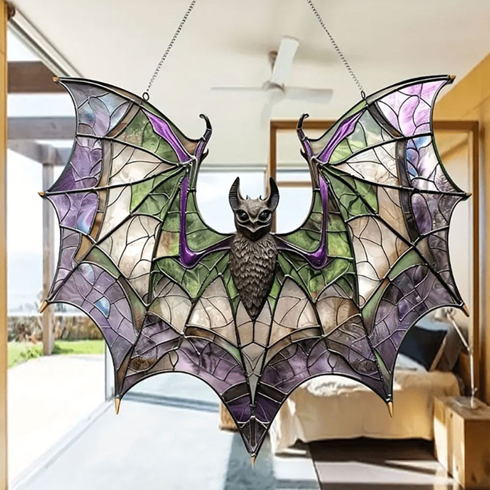 Contemporary Acrylic Bat Suncatcher Halloween Decor Home Wall Art Wreath JQ