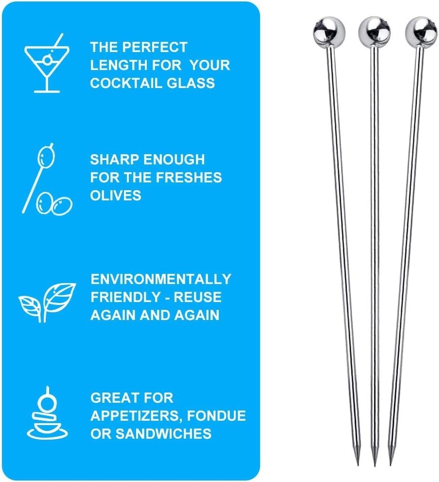 15PCS Cocktail Picks for Drinks, Stainless Steel Cocktail Toothpicks, Reusabl…